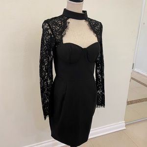 Black lace dress with bustier too.
